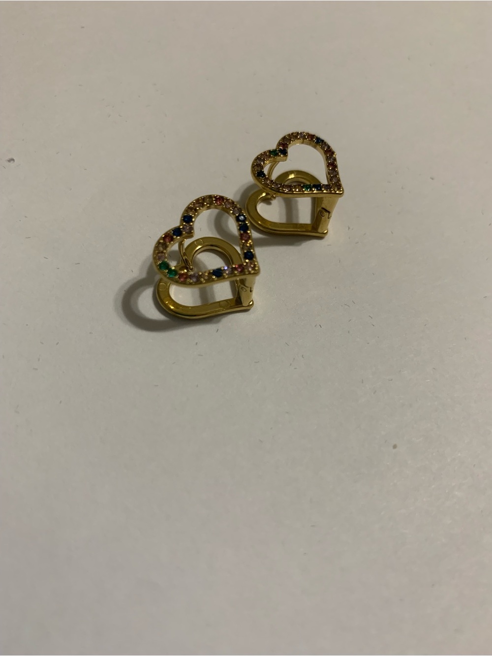 Gold Tone Heart Earrings with Multicolor Stones - Women Jewelry New